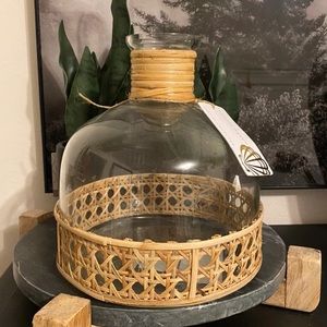 Cane Glass Vase Summer Beachy Coastal Nautical Boho Home Decor